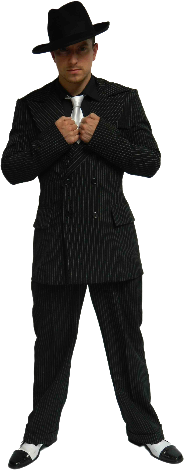 Pinstriped tailored deluxe gangster suit hire