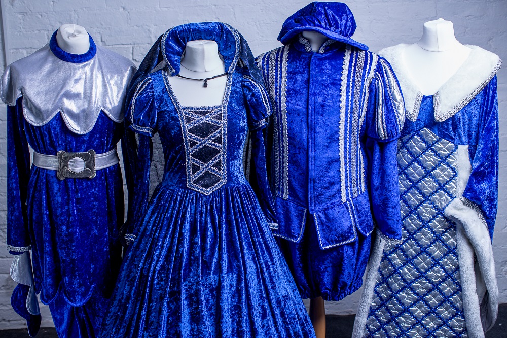 blue and silver panto chorus costumes
